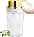 Glass Foaming Soap Dispenser - Foaming Hand Soap Dispenser for Bathroom & Kitchen, 10 OZ Transparent Foam Hand Wash Dispenser, Refillable Dish Dispenser Golden Pump