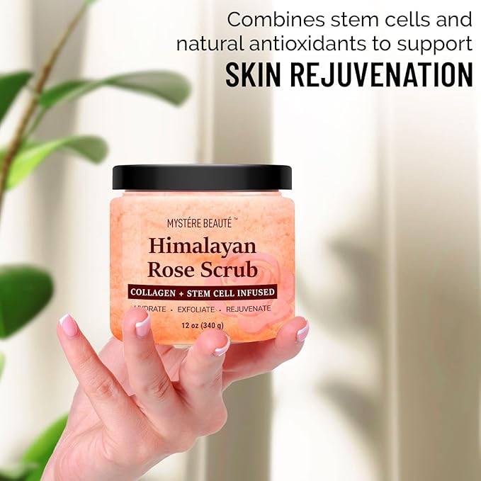 Himalayan Salt Body Scrub Twin Pack (12 oz x 2) - with Collagen, Rose Oil & Stem Cells - Exfoliating Scrub for Cellulite, Acne & Stretch Marks - Natural Skin Care Gift Set