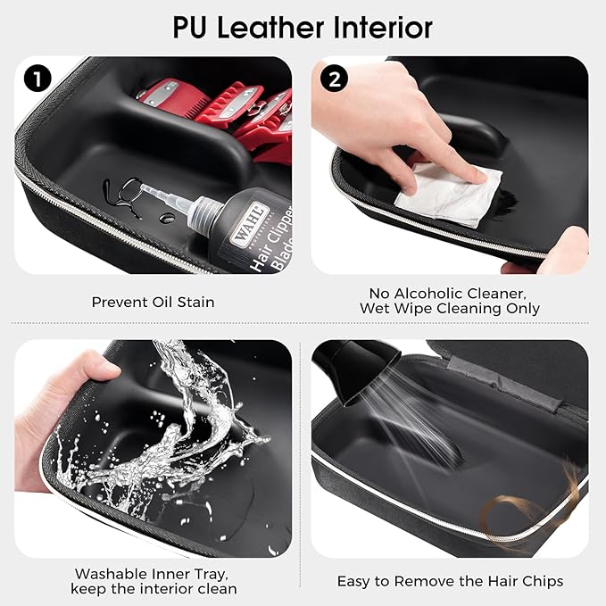 ProCase Barber Case with Washable Oilproof Inner Casing, Hard Travel Carrying Bag for Hair Clippers, Hair Cutting Supplies Holder, Trimmer Organizer Storage for Men Razor Guard Grooming Kits -Black