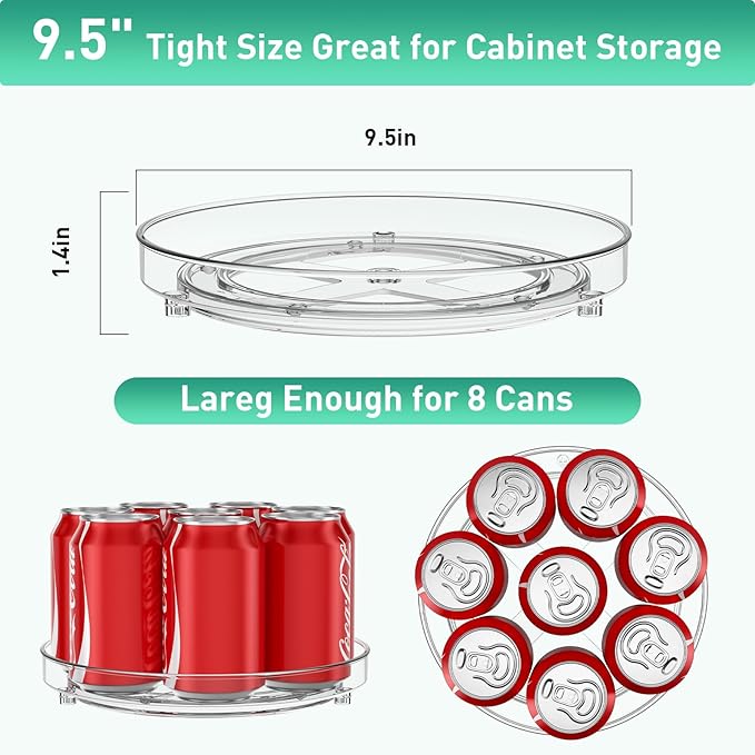 4 Pack Lazy Susan Organizer, 9.5 Inch Lazy Susan Turntable for Cabinet, Refrigerator Organizer for Pantry Organizers and Storage, Non-Skid Fridge Organizer