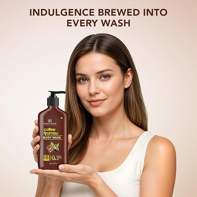 Botanic Hearth Coffee Tiramisu Body Wash – 5-in-1 Nourishing Cleanser with Invigorating Coffee Aroma, Hydrating Formula, Sulfate & Paraben Free – 16 fl oz