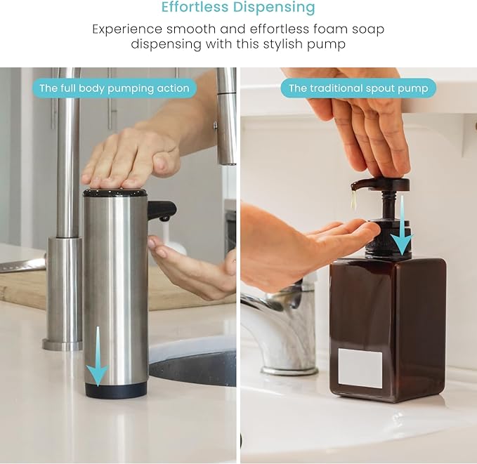 Home Zone Living Foaming Hand Soap Dispenser with Stainless Steel Outer Cover, Refillable Pump for Kitchen and Bathroom Sinks