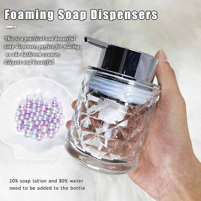 Glass Hand Foaming Soap Dispensers with Silver Pump Refillable Hand Soap Dispenser for Bathroom Kitchen (2Pack-D881+D885)