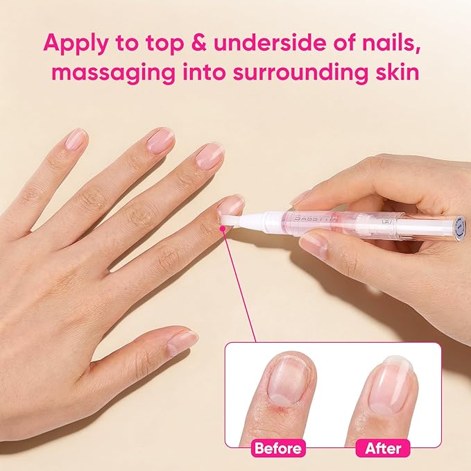Nail Strengthen Oil Pen | Fast-Absorbing Cuticle Oil with Biotin & Ginseng | For Brittle & Peeling Nails | Jasmine, Rose, Lemon Scents | Home, Office, Travel Use (Jasmine)