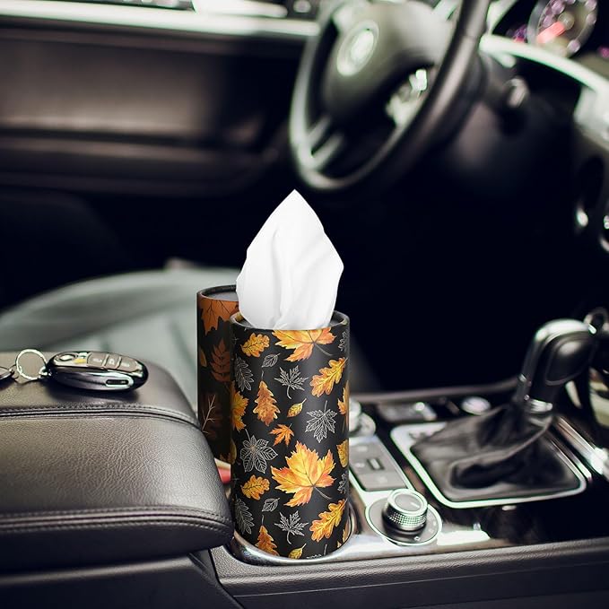 Fourluoo 12 Pack Fall Maple Leaf Tissue Boxes for Car Cylinder Bulk Autumn Round Cylinder Holder with 3 Ply Facial Tissues for Thanksgiving Day Travel Home Bathroom Office Accessories