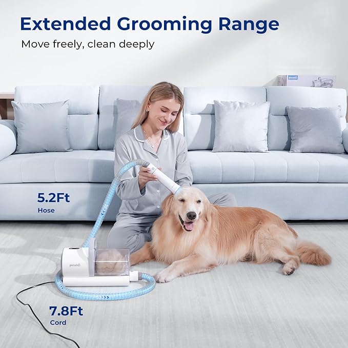Pecute Dog Grooming Vacuum for Heavy Shedding, Quiet(55dB) 4-in-1 Pet Grooming Kit for Nervous Dogs & Cats, 12000Pa Dog Vacuum Brush for Shedding with Clipper, 1.5L Dust Cup, Home Grooming & Cleaning