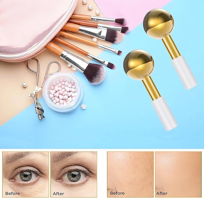 2 Pcs Ice Globes for Face & Eyes, Unbreakable Stainless Steel Cryo Sticks for Beauty Routines, Facials Cold Roller Cooling Globes for Puffiness, Wrinkles, Dark Circles, Headaches
