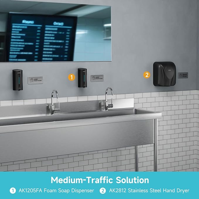 AIKE Wall Mount Automatic Foam Soap Dispenser 25 OZ Commercial Large Capacity Stainless Steel Model AK1205FA(Matte Black)