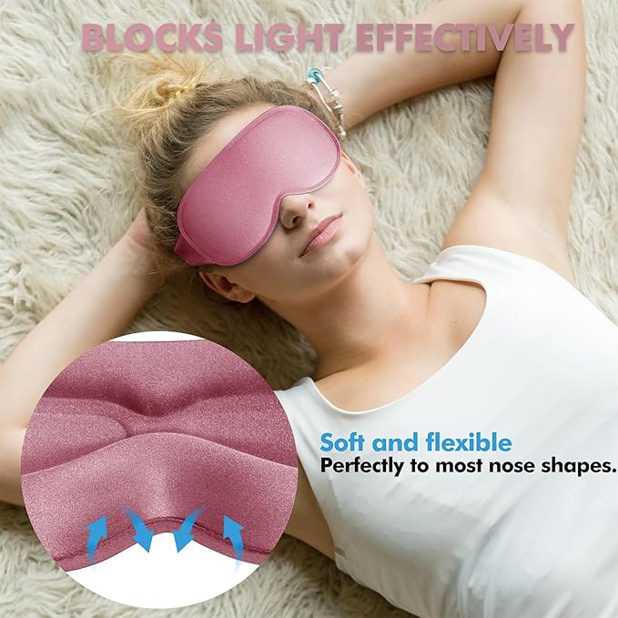 Sleep Eye Mask for Side Sleeper, Lash Extensions 3D Contoured Cup Sleeping Mask for Men Women, Travel Blackout Night Blindfold Eye Shade Cover with Adjustable Strap (Pink-Side Sleeper)