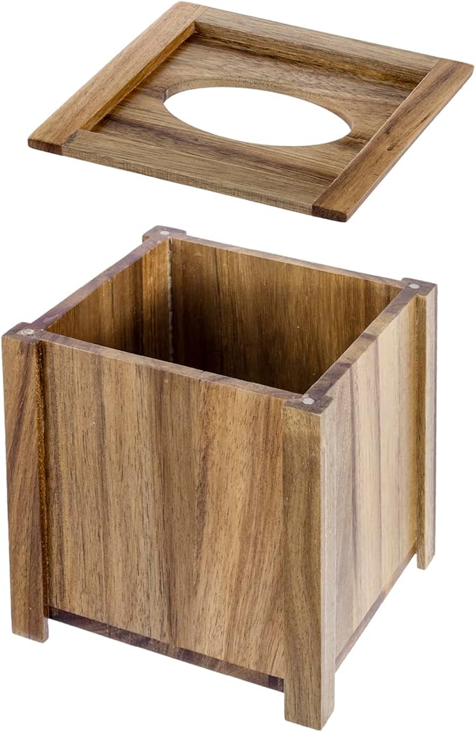 MyGift Premium Acacia Solid Wood Square Tissue Box Holder with Magnetic Lid, Decorative Rustic Wooden Framed Edge Trim Cube Cover Facial Tissues Dispenser