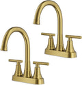 FORIOUS Brushed Gold Bathroom Faucets, 4 Inch Centerset Bathroom Sink Faucet 2 or 3 Hole with Pop up Drain and cUPC Hose, Two Handles Control, 360° spout for Restroom,Vanity, Rv, 2 Pack