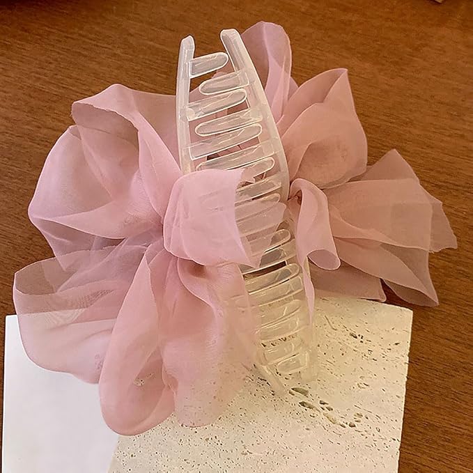 Elegant Mesh Tulle Hair Claws with Large Bowknot - Chiffon Hair Clips for Thick Hair and Women's Hair Accessories