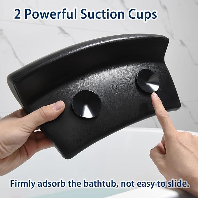 Bath Pillow, Bath Pillows for Tub with Head, Neck and Shoulder Support, Ergonomic Waterproof Bathtub Pillow with Strong Non-Slip Suction Cups, Relaxing Spa, Hot Tubs, Bathroom Essentials Black