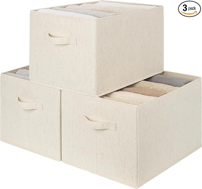 StorageWorks Closet Organizers and Storage Bins, Shelf Baskets for Clothes Storage, Fabric Storage Bins for Organization, Beige(NaturWeave Fabric), 3-Pack, Extra Large