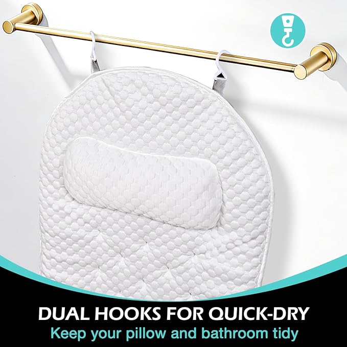 Full Body Bath Pillow for Bathtub, Thick Soft Tub Cushion with Non-Slip Suction Cups Dual Hooks, Luxury Spa Pillow for Neck Back and Hip Support, 55" x 18"