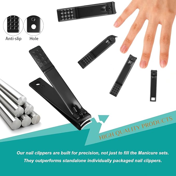 Nail Clippers Set, 26 Piece Manicure Set & Pedicure Kit, Stainless Steel Fingernail & Toenail Clipper Cutters, Professional Nail Care Tools with Luxurious Travel Case for Men and Women, Black