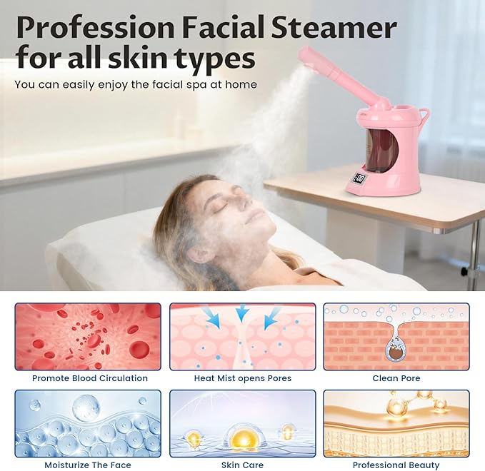 2-in-1 Hair and Facial Steamer with Extendable Arm,Face Steamer for Deep Cleaning,Hair Steamer Humidifier for Deep Conditioning,Tabletop Steamer for Personal Care Use at Home