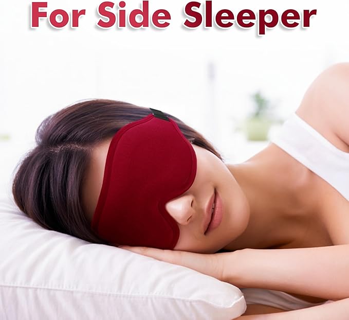 Sleep Eye Mask for Men Women, Lash Extensions 3D Sleeping Mask, Travel Blackout Night Blindfold Eye Shade Cover with Adjustable Strap (Red-3D)