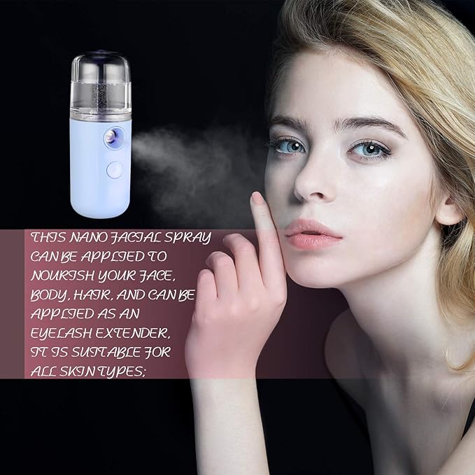 Honoson 2 Pack Nano Facial Mister Spray Bottle Handheld Humidifier Portable Face Mister for Eyelash Extensions USB Rechargeable 1 oz Mini Skin Care Machine for Daily Makeup(Blue and Dark Pink)