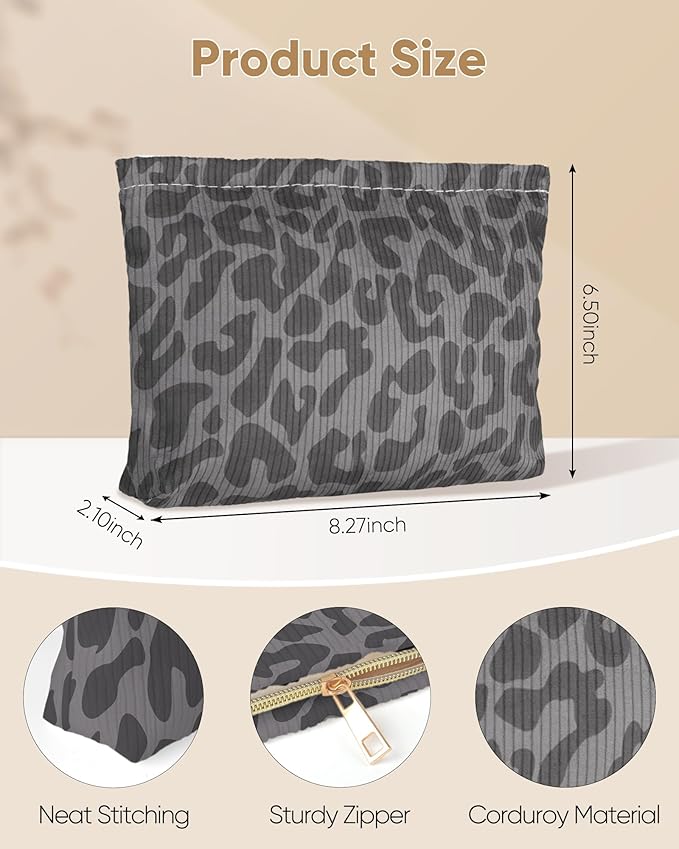 Classical Sexy Makeup Pouch for Women Small Make Up Bag for Purse Zipper Initial Makeup Cosmetic Bags Pouches for Purse Aesthetic Travel Toiletry Bags, Black Leopard