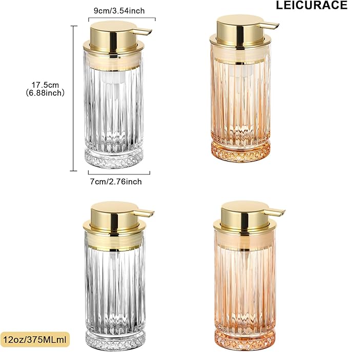 Glass Foam Soap Dispenser, Refillable Foaming Dispenser with Gold Pump, Foam Hand Soap Dispenser for Bathroom Kitchen, Home Decor （Foam Type/Clear）
