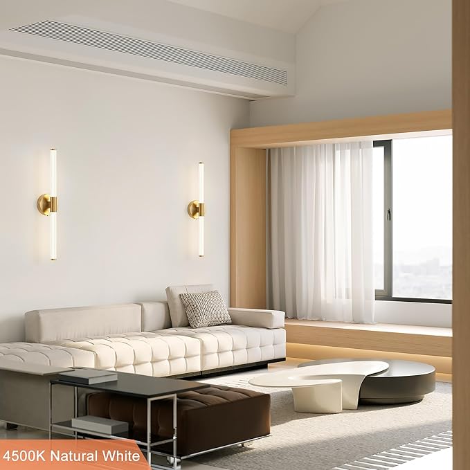 Gold Wall Sconces Set of Two Hardwired, Dimmable 5CCT LED Bathroom Light Fixtures Over Mirror, 360° Full Lighting 23 inch Vanity Light Bar Modern Wall Sconce for Bathroom Bedroom Living Room