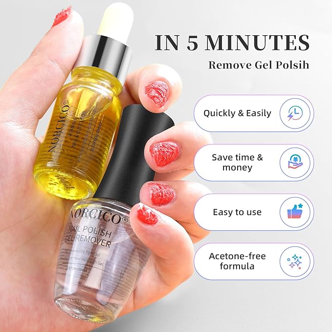 Gel Polish Remover, Cuticle Oil for Nails (10ml) & Pro-Tools, Fast-Acting Gel Nail Remover (15ml) Works in 2-5 Mins, No Soak for Salon-Quality At-Home Manicure, Gentle Formula with Moisturizing Care