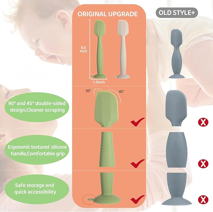Diaper Spatula 3 Pack Baby Diaper Cream spatula Soft Silicone Baby Butt Paste Spatulas Brush Diaper Paste spatulas,Diaper Cream Applicator With Suction Base Full Size (Gray+Red+Green)