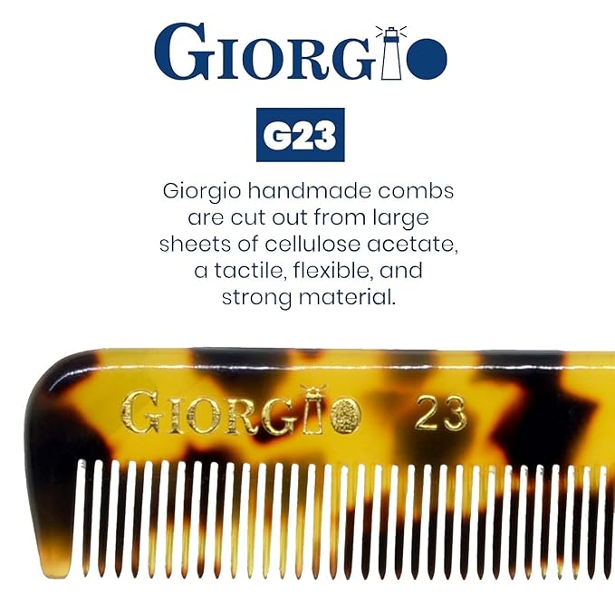 Giorgio G23 Handmade Fine Tooth Comb for Men, Mustache and Beard Comb for Men, Hair Combs for Everyday Grooming, Saw Cut and Hand Polished (4.6")