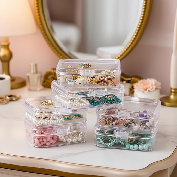100 Pack Rectangular Clear Plastic Storage Containers Box with Hinged Lid for Beads and Other Small Craft Items (3.35 x 2.17 x 0.98 inch)