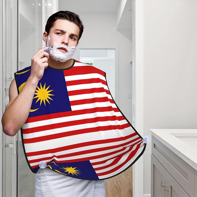Malaysia Flag Print Beard Bib Apron For Men, Beard Hair Catcher For Men Shaving Trimming,Beard Cape Cloth