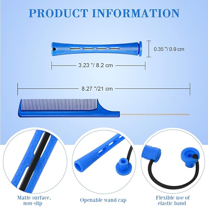 WILLBOND 36 Pieces Cold Wave Rod Hair Perm Rods Hair Rollers Perming Curlers with Steel Rat Tail Comb for Hairdressing Styling