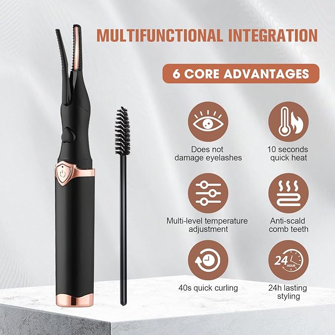 Heated Eyelash Curler, Mini Electric Eyelash Curler, Portable Makeup Electric Eyelash Curling, USB Rechargeable Finalize Eyelash Tool Beauty Tools for Women (White)