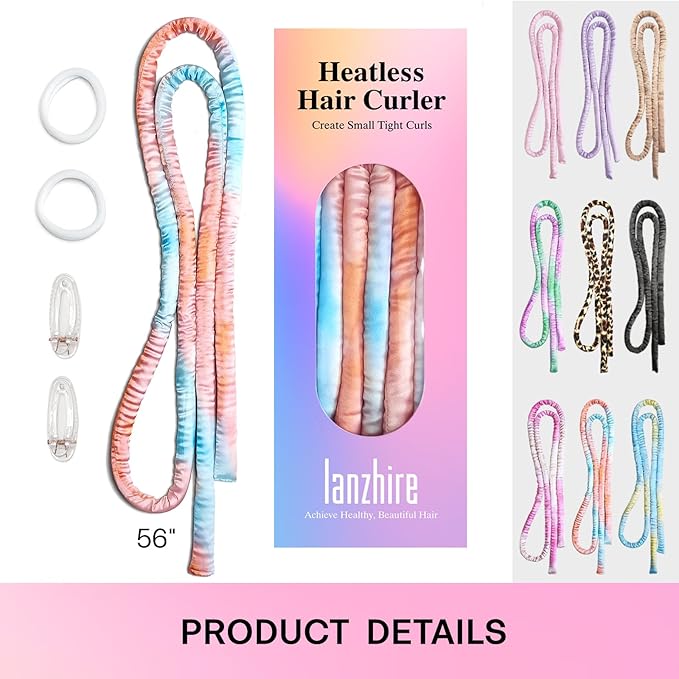 Lanzhire No Heat Curling Headband for Overnight Curls - Small Curling Rod for Long & Short Hair, Tie Dye Orange