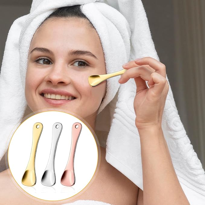 3Pcs Mini Skin Care Spoons Reusable Cosmetic Scoop Massage Metal Makeup Spatula Face Cosmetic Applicator Scoop Beauty Cosmetic Tool for Cream Lotions Moisturizers Mixing and Sampling