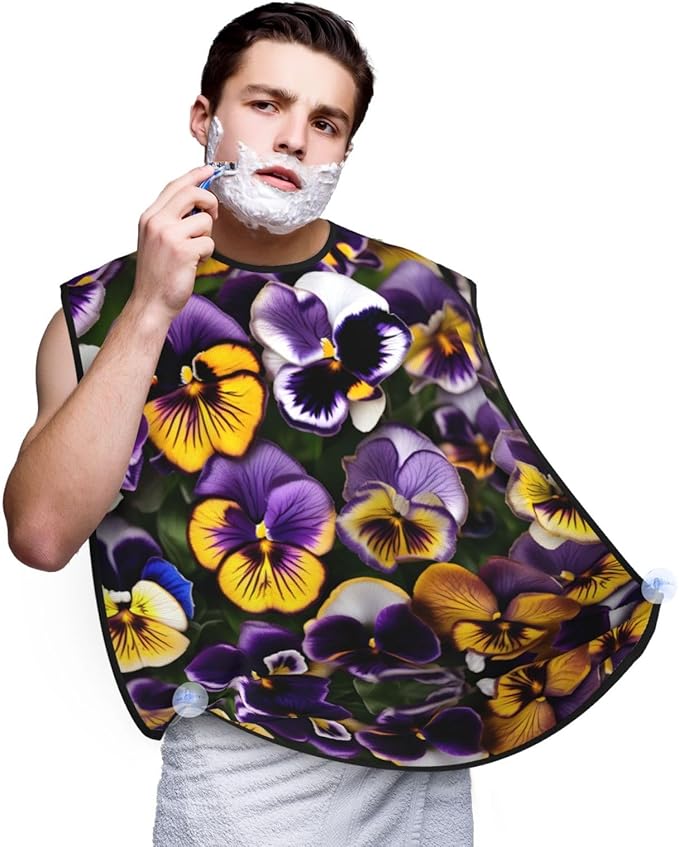 Pansy Perfection Print Print Beard Bib Apron For Men, Beard Hair Catcher For Men Shaving Trimming,Beard Cape Cloth
