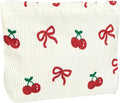 Cute Makeup Pouch for Women Bow Cherry Small Make Up Bag for Purse Zipper Initial Cosmetic Bags Pouches for Purse Aesthetic Travel Toiletrybags,Red Cherries Bows