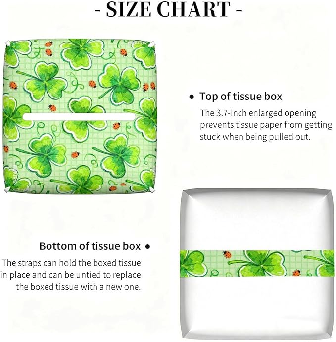 Lucky Clover Tissue Box Cover St. Patrick's Day Leather Tissue Box Holder Square Facial Paper Organizer Dispenser for Bathroom Kitchen Bedroom Vanity Countertop Night Stands