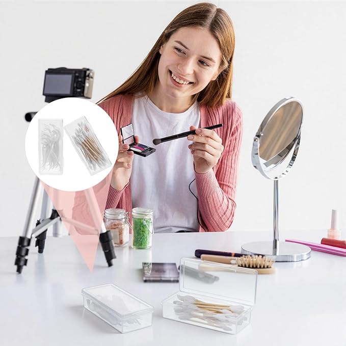 Portable Travel Cotton Swab Holder, 2 Pcs Clear Plastic Cotton Pad Storage Container, Small Dental Floss Picks Case with Dustproof Lid for Makeup Sponges, Hair Ties, Small Items