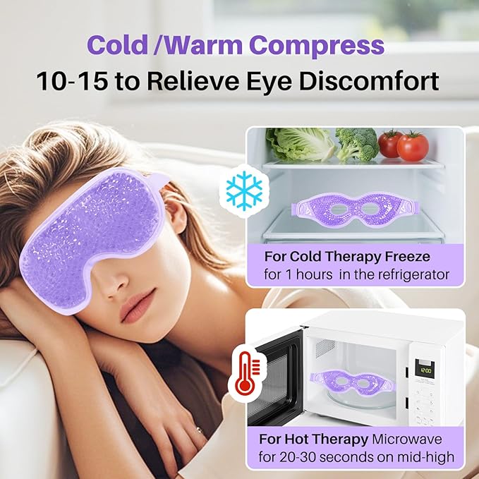 Permotary 2PCS Ice Gel Eye Mask - Hot Cold Therapy Cooling Beads, Reusable Compress Pack for Puffiness, Dark Circles, Bags, Dry Eyes, Headaches, Migraines, Stress Relief