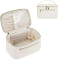 Wandering Nature Makeup Bag, Travel Make Up Organizer Cosmetic Brush Bags Case for Women in Vegan Leather, Milky White, Patent Pending