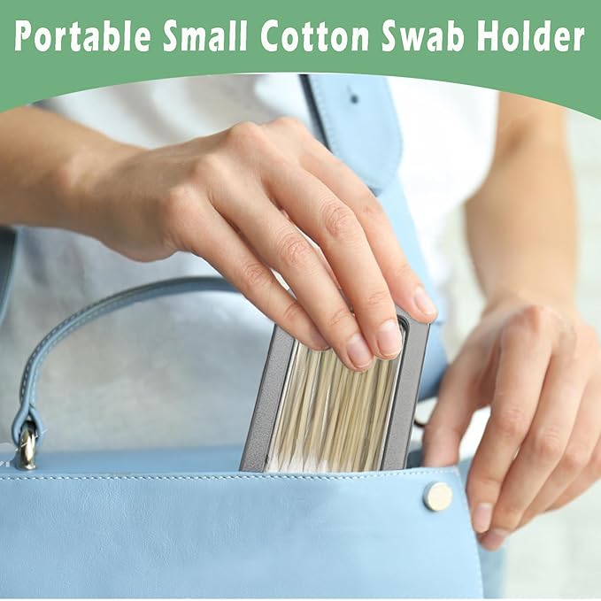 Cotton Swab Holder for Travel, 2 Pcs Portable Small Dental Floss Holder Empty Metal Cotton Ball Holder, Travel Floss Picks Case with Dustproof Lid for Cotton Swabs Hair Ties Floss, Black