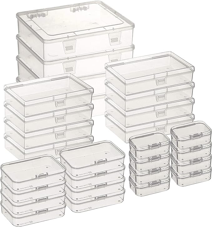 28 Pack Rectangular Clear Plastic Storage Containers Box with Hinged Lid for Beads and Other Small Craft Items (Mixed Sizes 1)