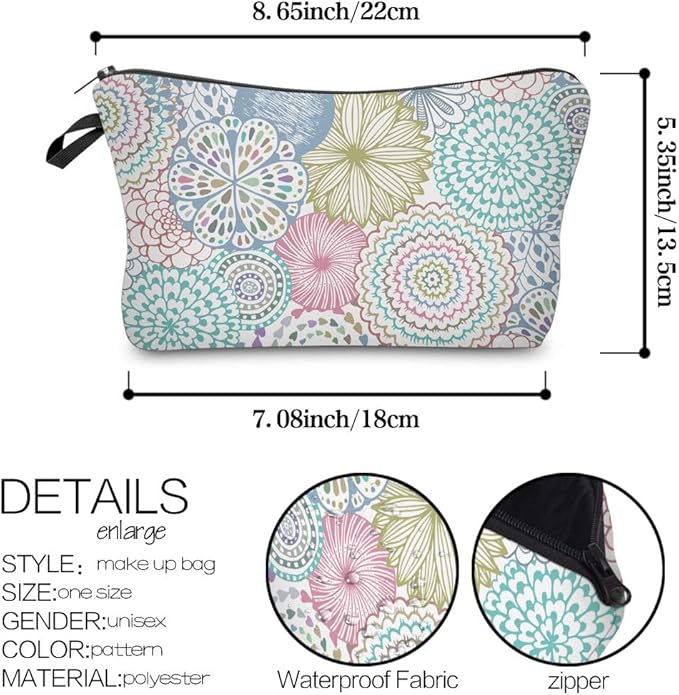 Deanfun Cosmetic Bag for Women, Mandala Flowers Waterproof Makeup Bags Roomy Toiletry Pouch Travel Accessories Gifts (51561)