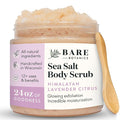Bare Botanics Body Scrub 24 oz - Naturally Scented Salt Scrub Made in Madison WI - Formulated w/Skin Loving Moisturizers - Cruelty Free Exfoliator w/a Cute Wooden Spoon - Himalayan Lavender Citrus