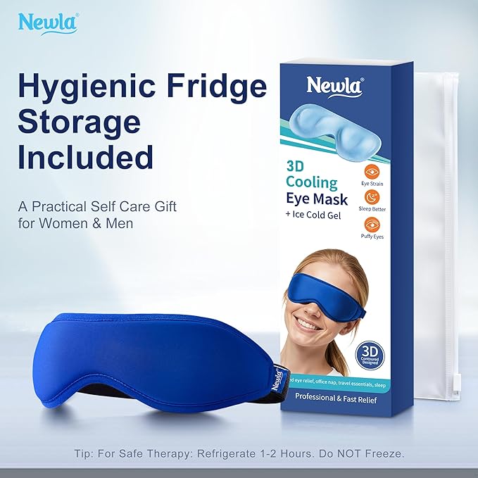 Cooling Gel Eye Mask, Contoured Cold Compress for Eyes, Reusable Cold Eye Mask for Puffy Eyes, Tired Eyes & Eye Strain, Fsa Eligible Items HSA for Eye Care Self Care, Ice Gel, Adjustable Strap (Blue)