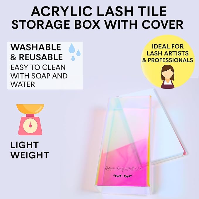 Acrylic Eyelash Storage Box - Holographic Eyelash Extension Organizer Box - Lash Organizer Tiles for Lash Extension - Perfect for Eyelash Holder, Eyelash Case and Eyelash Storage Case (Small)