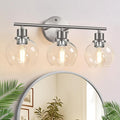 3-Light Bathroom Light Fixtures, Brushed Nickel Modern Vanity Lights Over Mirror with Clear Glass Globe Shade, Bathroom Wall Sconces for Mirror Kitchen Living Room Hallway Cabinet Bedroom Porch