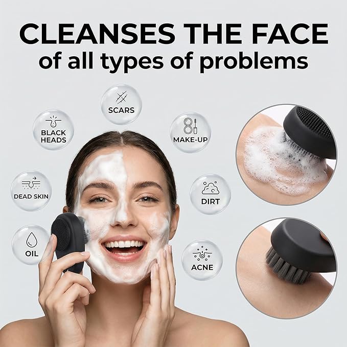 2 Pack Facial Cleansing Brushes, 2 in 1Double-Sided Manual Facial Cleaning Brush, Silicone Face Scrubber with Soft Bristles for Deep Pore Cleansing and Exfoliation, Makeup, Massaging