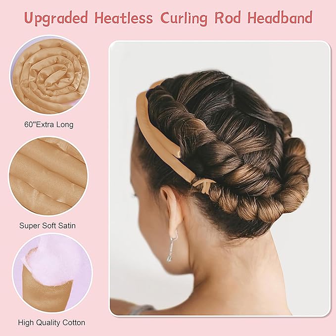 Small Heatless Curling Rod Headband, Upgraded 60" Extra Long Heatless Curls Headband Soft Hair Curlers to Sleep In Hair Rollers No Heat Curls (Golden)